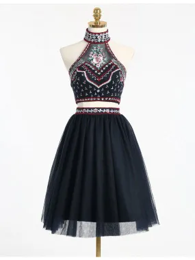 2017 Twp-piece A-line Appliqued High-neck Homecoming Dress
