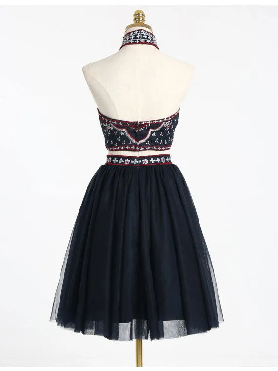 2017 Twp-piece A-line Appliqued High-neck Homecoming Dress