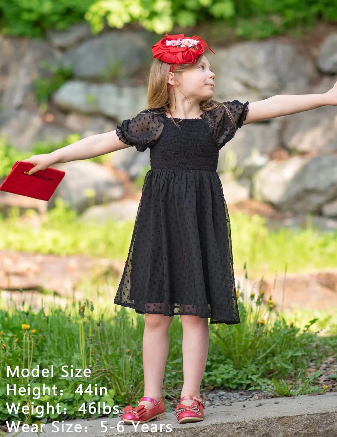 Arshiner Girls Swiss Dot Chiffon Dress Puffy Sleeve Flowy Midi Dresses