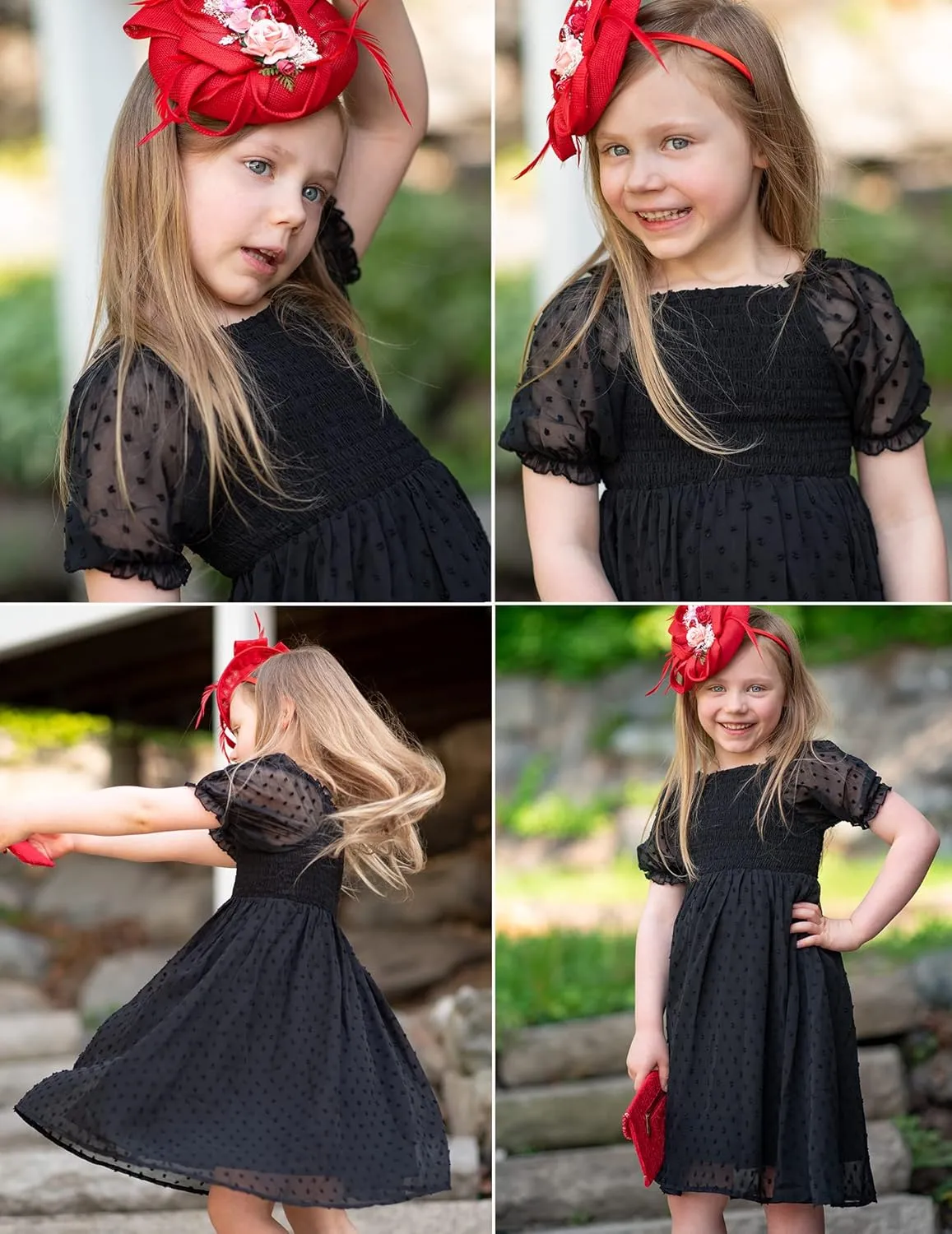 Arshiner Girls Swiss Dot Chiffon Dress Puffy Sleeve Flowy Midi Dresses