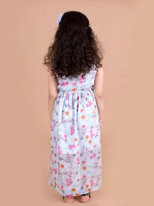 Blue Floral Chiffon Midi Dress - Mini Marvels
