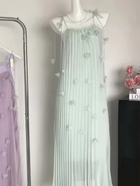 Bonnyshow Woman Chiffon A-Line Dress Gauze Halter Dress Square Neck Spaghetti Strap Off Shoulder Fairy Core Frocks One-Piece Aesthetics