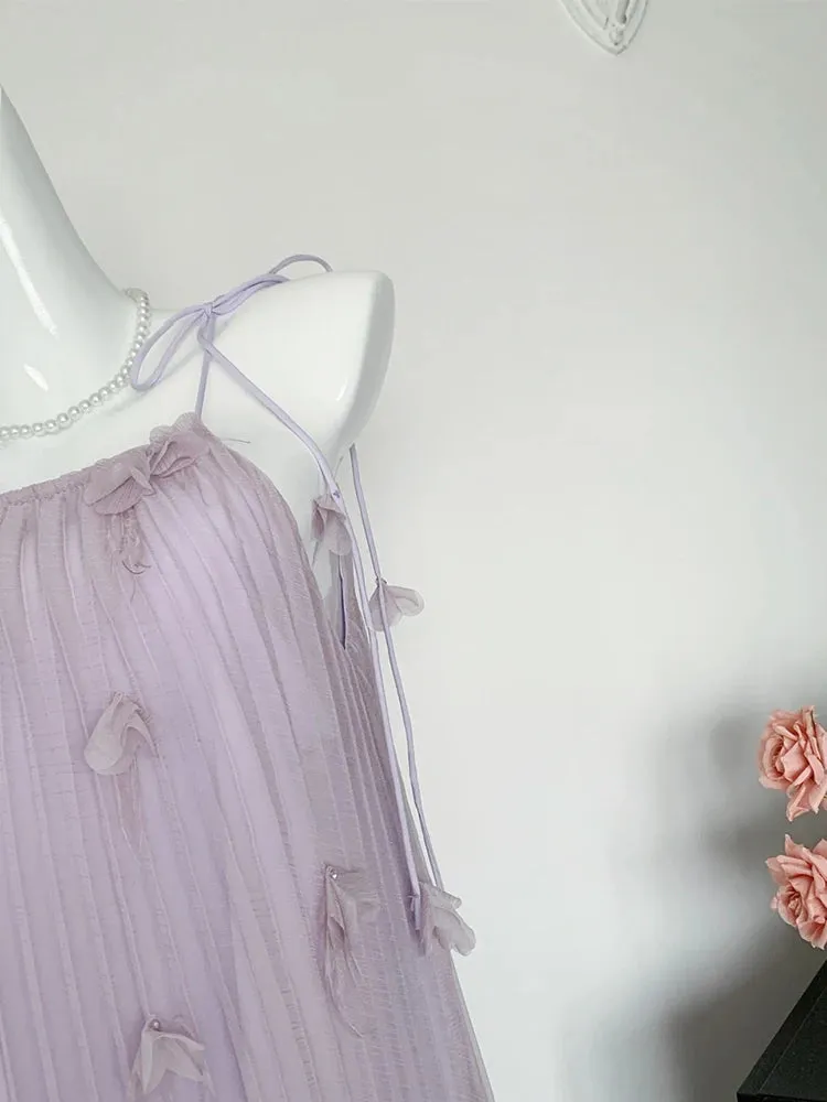 Bonnyshow Woman Chiffon A-Line Dress Gauze Halter Dress Square Neck Spaghetti Strap Off Shoulder Fairy Core Frocks One-Piece Aesthetics