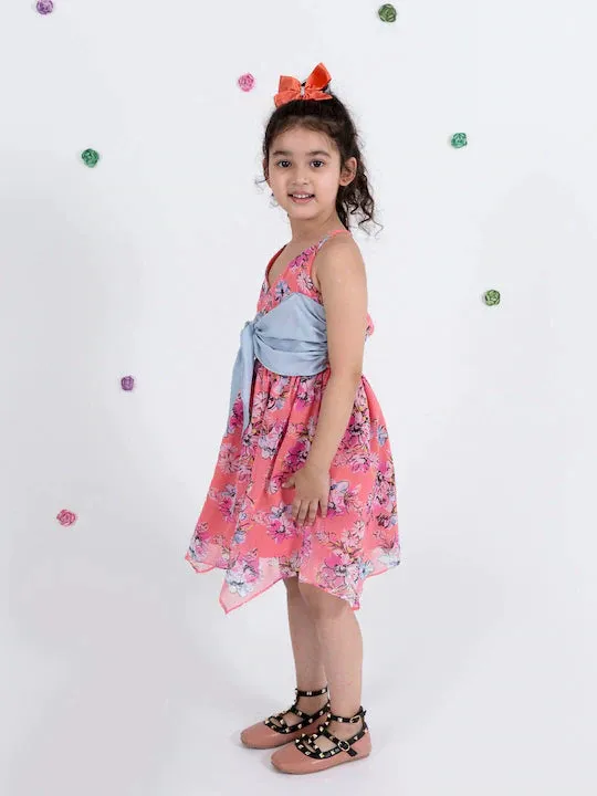 Coral Floral Chiffon Dress - Mini Marvels