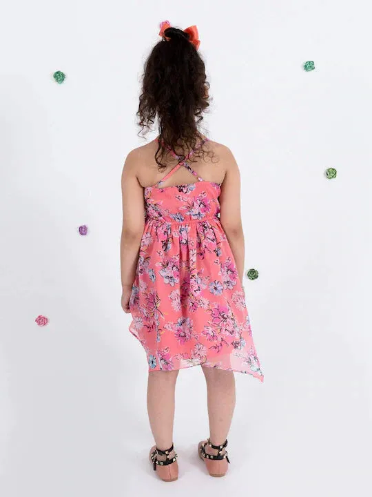 Coral Floral Chiffon Dress - Mini Marvels