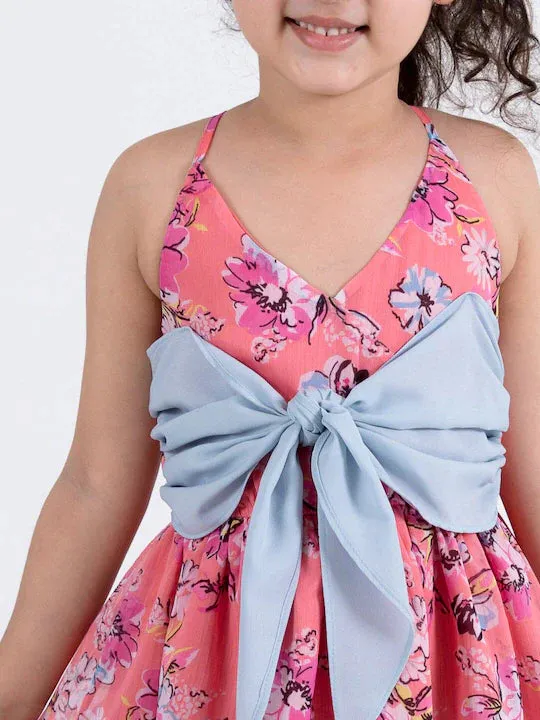 Coral Floral Chiffon Dress - Mini Marvels