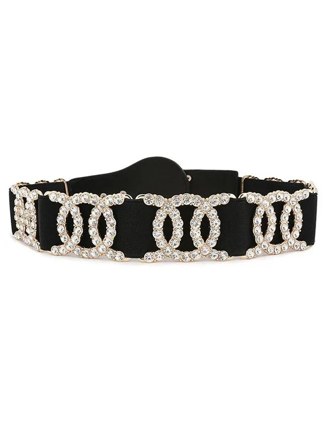 Deluxe Rhinestone Elastic Waist Cincher Belt with Golden Alloy Buckle Waist Belt
