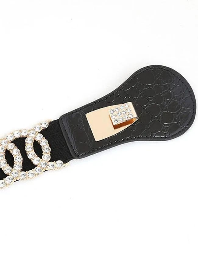 Deluxe Rhinestone Elastic Waist Cincher Belt with Golden Alloy Buckle Waist Belt