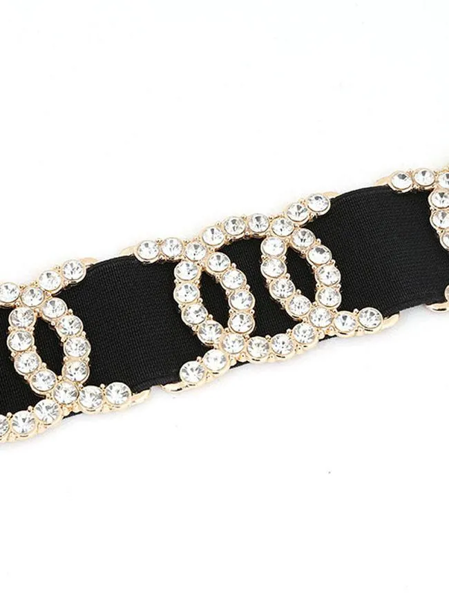 Deluxe Rhinestone Elastic Waist Cincher Belt with Golden Alloy Buckle Waist Belt
