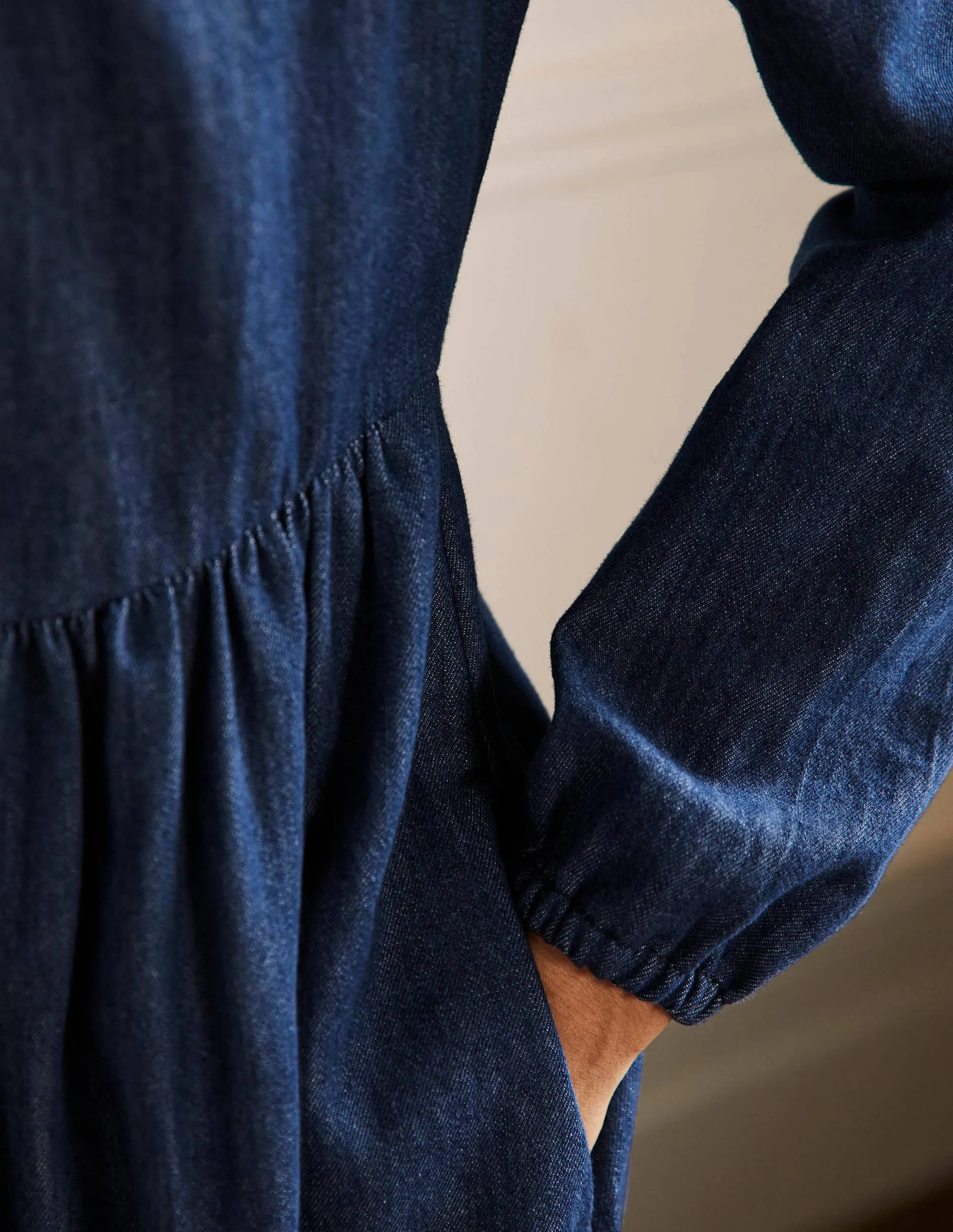 Denim Mini Shirt Dress-Denim