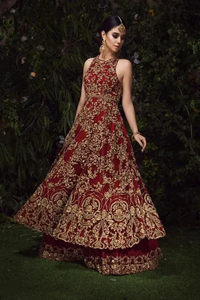 Embellished Red Bridal Lehenga Pakistani Attire #BN1074