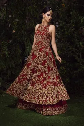 Embellished Red Bridal Lehenga Pakistani Attire #BN1074