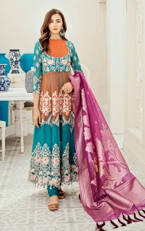 Embroidered Chiffon Party Frock in Sea Green Color #Y2076