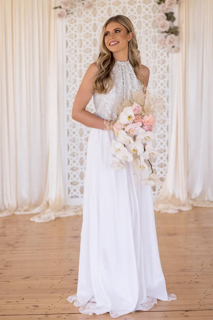 Harlow Bridal Gown in White Pearl | Chiffon