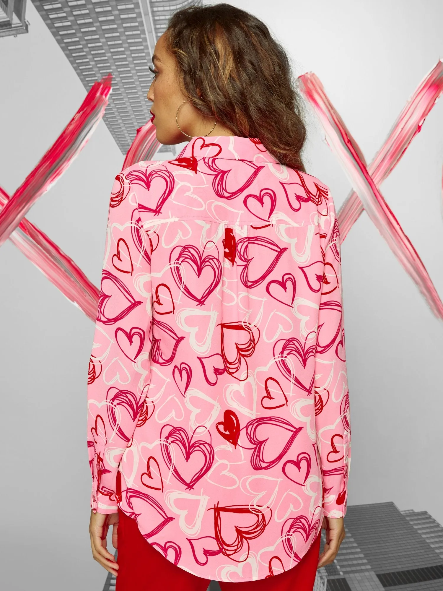 Heart-Print Button-Down Top