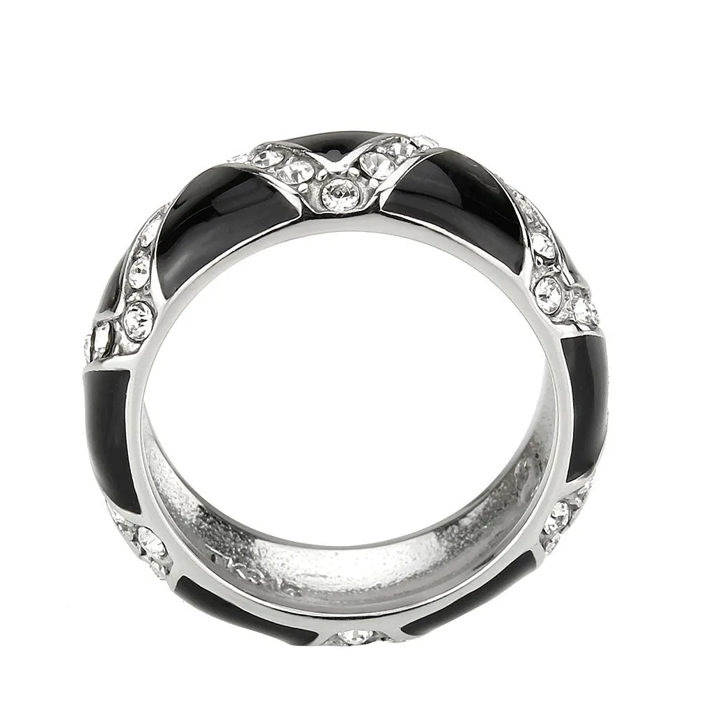 High polished (no plating) Stainless Steel Ring with Top Grade Crystal in Clear for Women Style TK3773