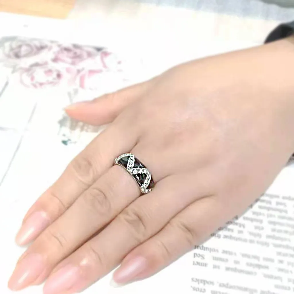 High polished (no plating) Stainless Steel Ring with Top Grade Crystal in Clear for Women Style TK3773