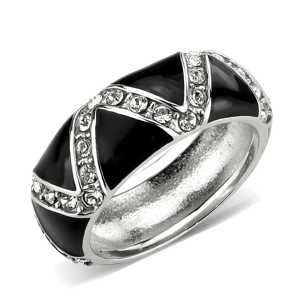 High polished (no plating) Stainless Steel Ring with Top Grade Crystal in Clear for Women Style TK3773