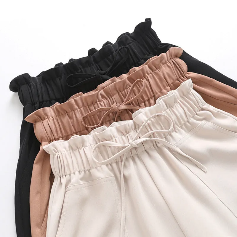 High waist shorts female summer wide shorts three pants loose pants hot pants wear version of thin large size