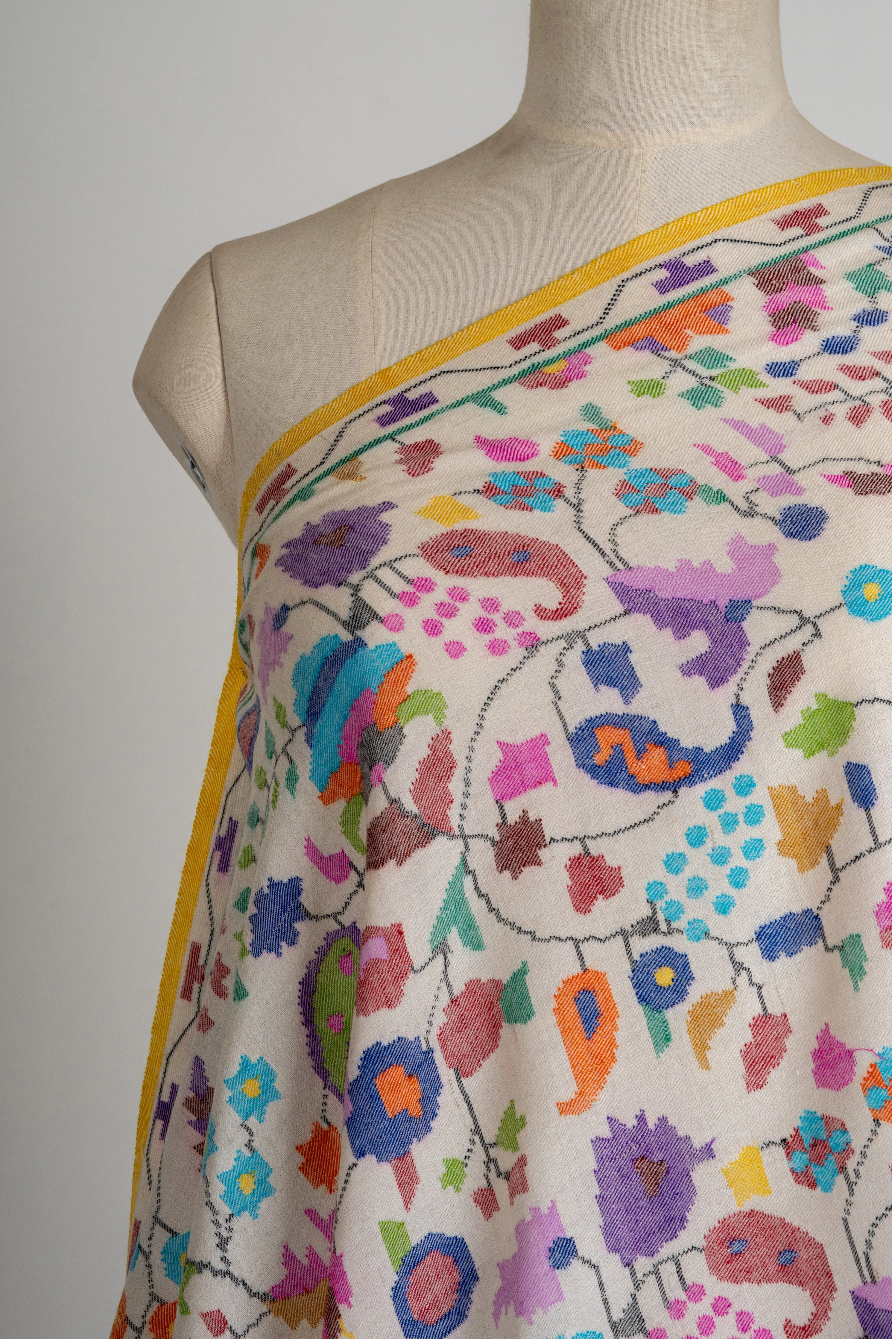 Ivory Bloom Pure Pashmina with Multicolor Kani Weave