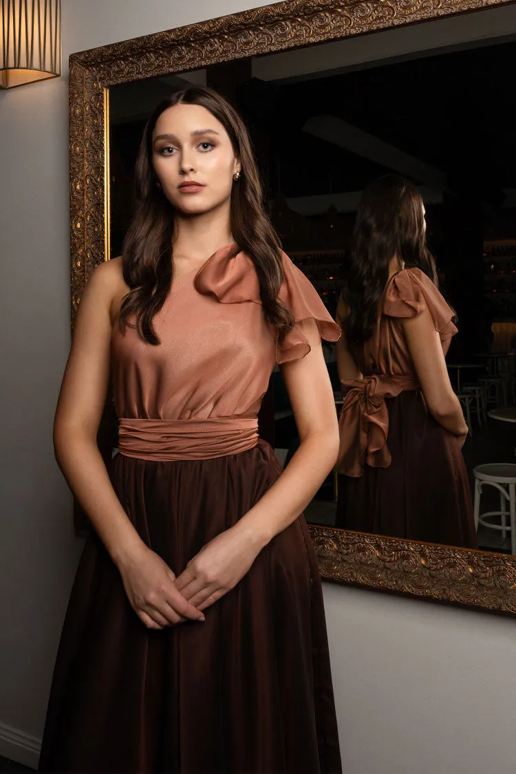 Jacinta 2-tone Gown in Bronze Chocolate | Chiffon