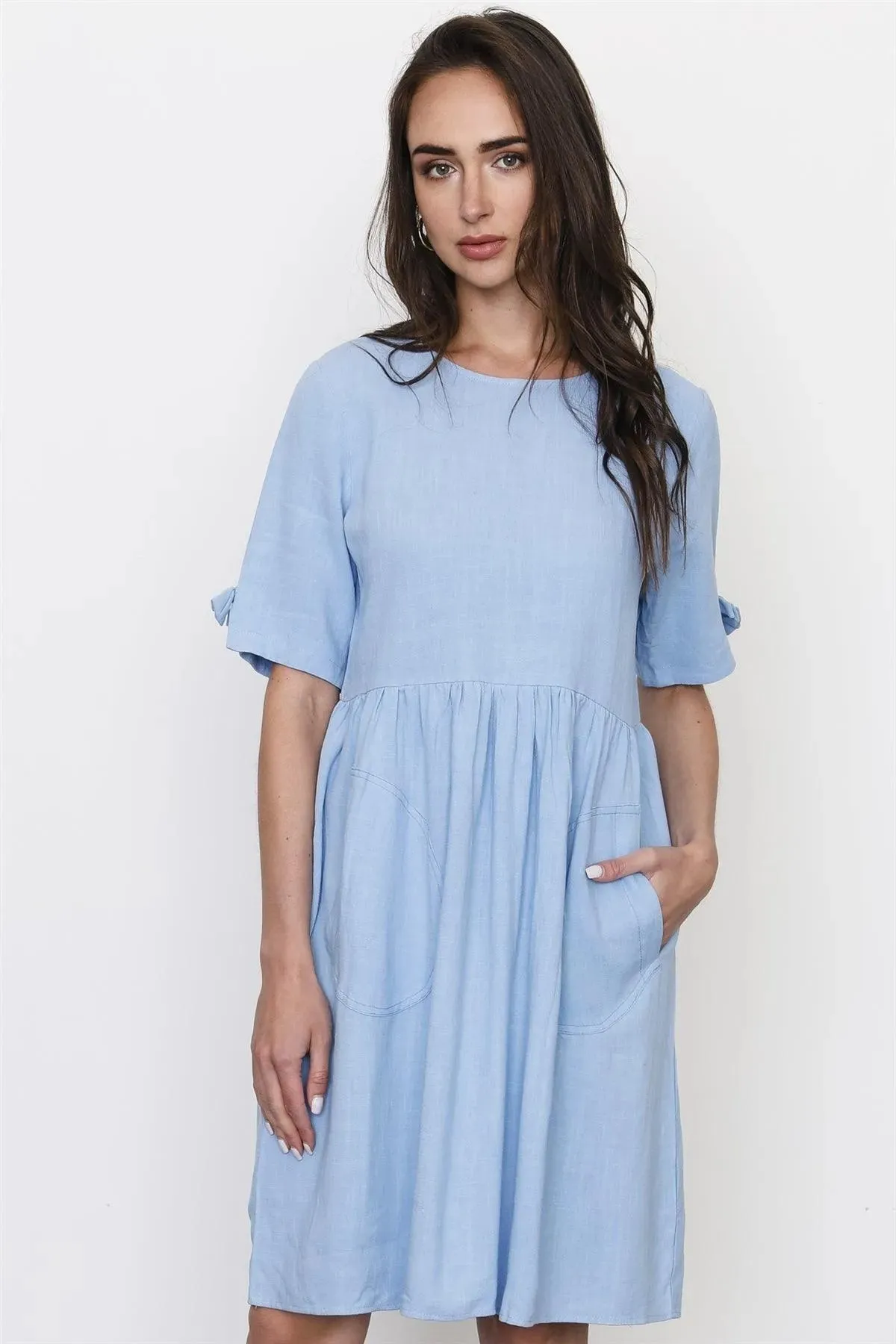 Light Denim Front Pockets Mini Dress /2-2-2