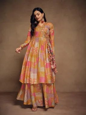 Mustard color muslin ready-to-wear palazzo suit