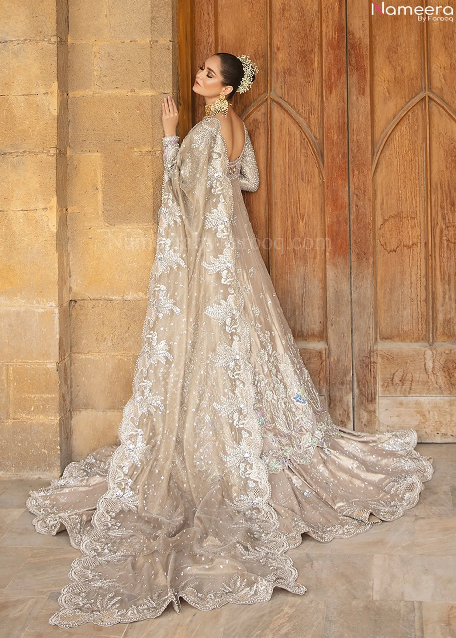 Pakistani Embellished Silk Lehenga Bridal Dress #BN962