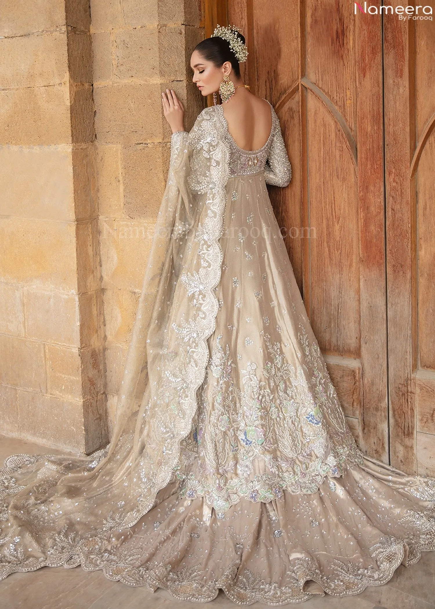 Pakistani Embellished Silk Lehenga Bridal Dress #BN962