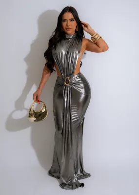 Radiant Aura Metallic Maxi Dress Silver