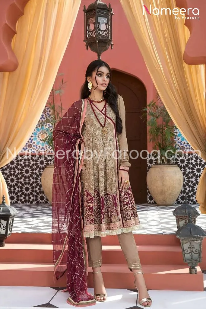 Royal Pakistani Embroidered Angrakha Style Frock #PS15
