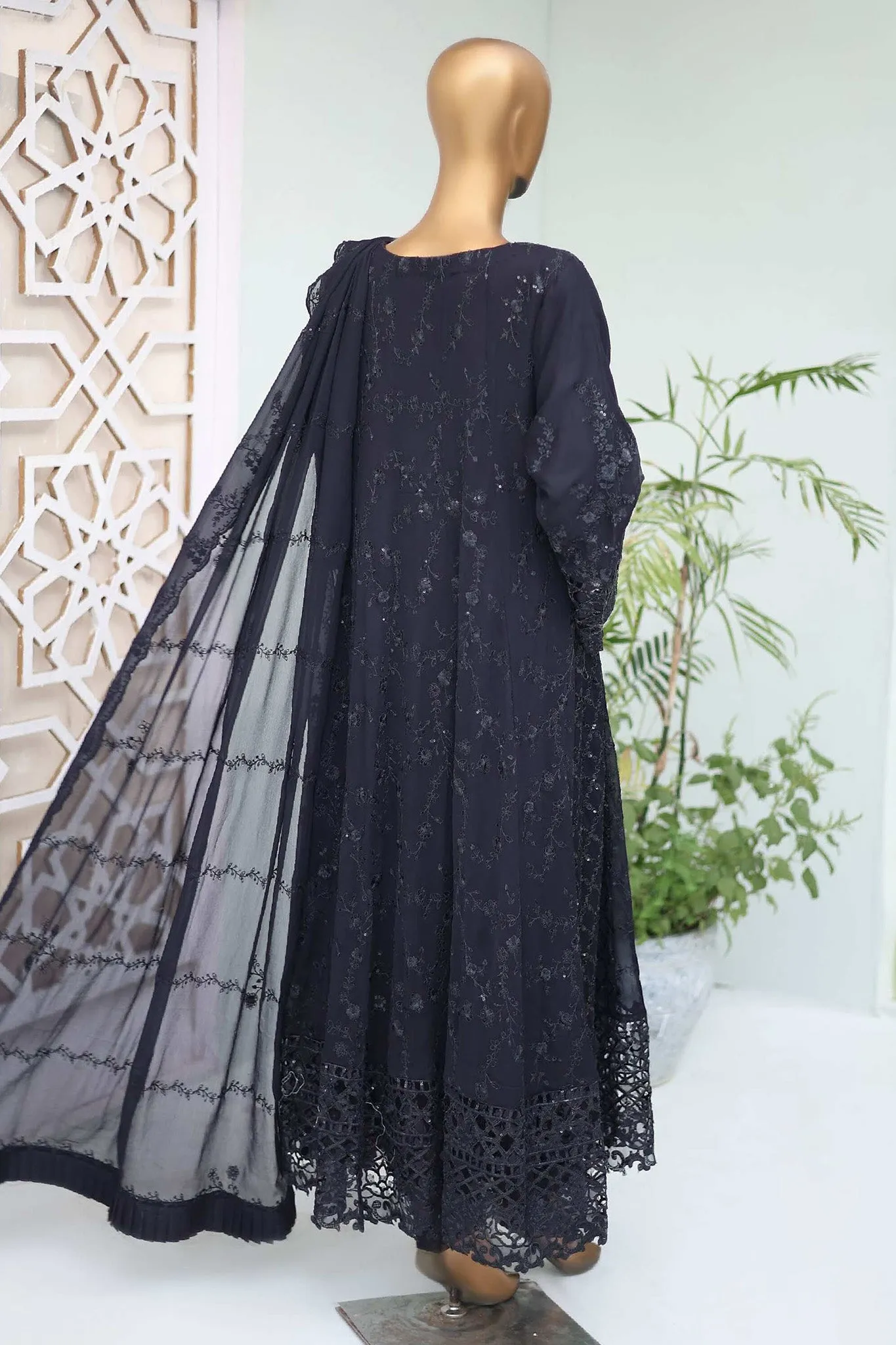 Shazlin By Bin Saeed Stitched 3 Piece Emb Chiffon Frocks Collection'2024-OWSC-990-Navy Blue