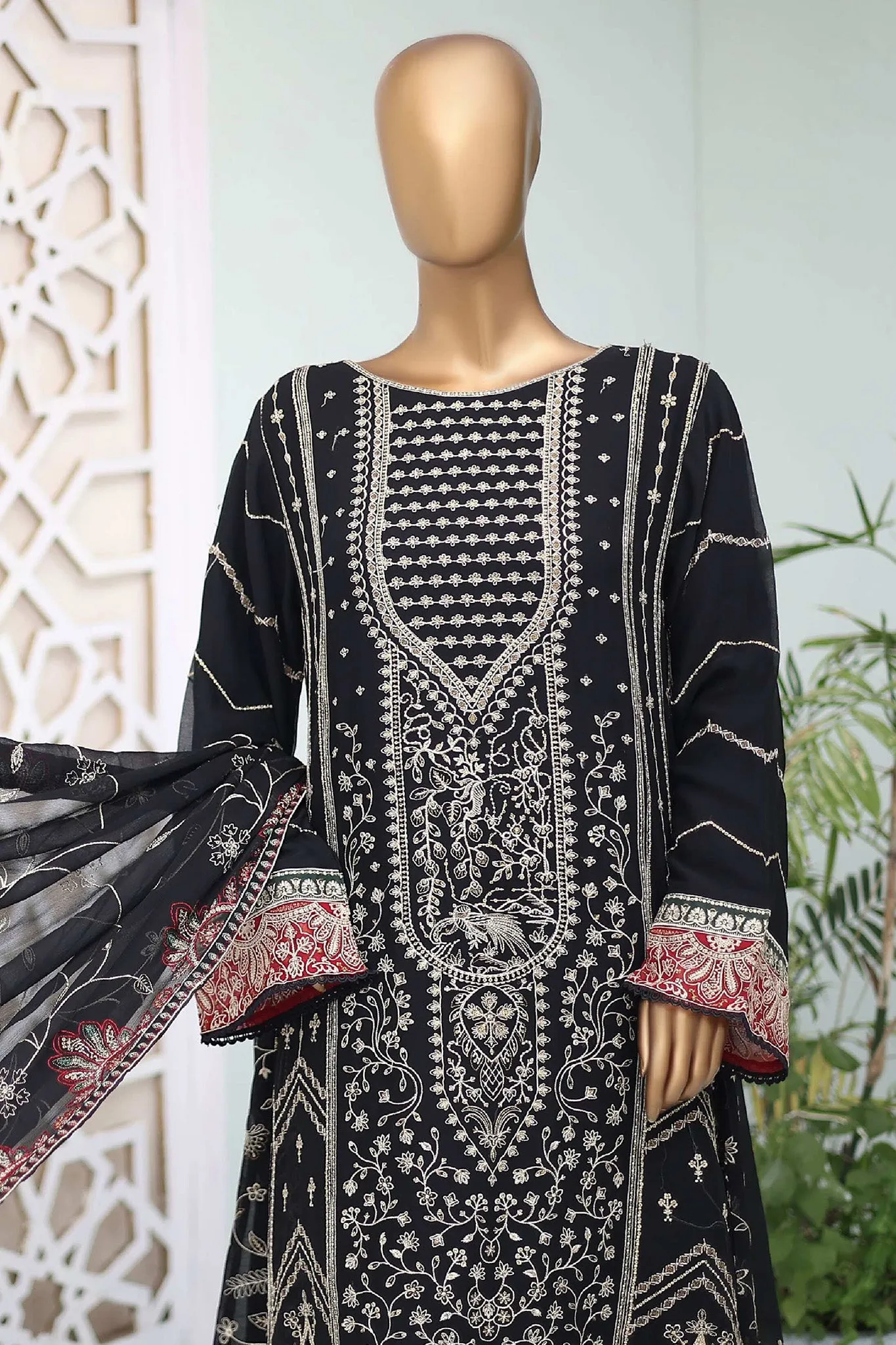 Shazlin By Bin Saeed Stitched 3 Piece Emb Chiffon Frocks Collection'2024-RTSC-991-Black