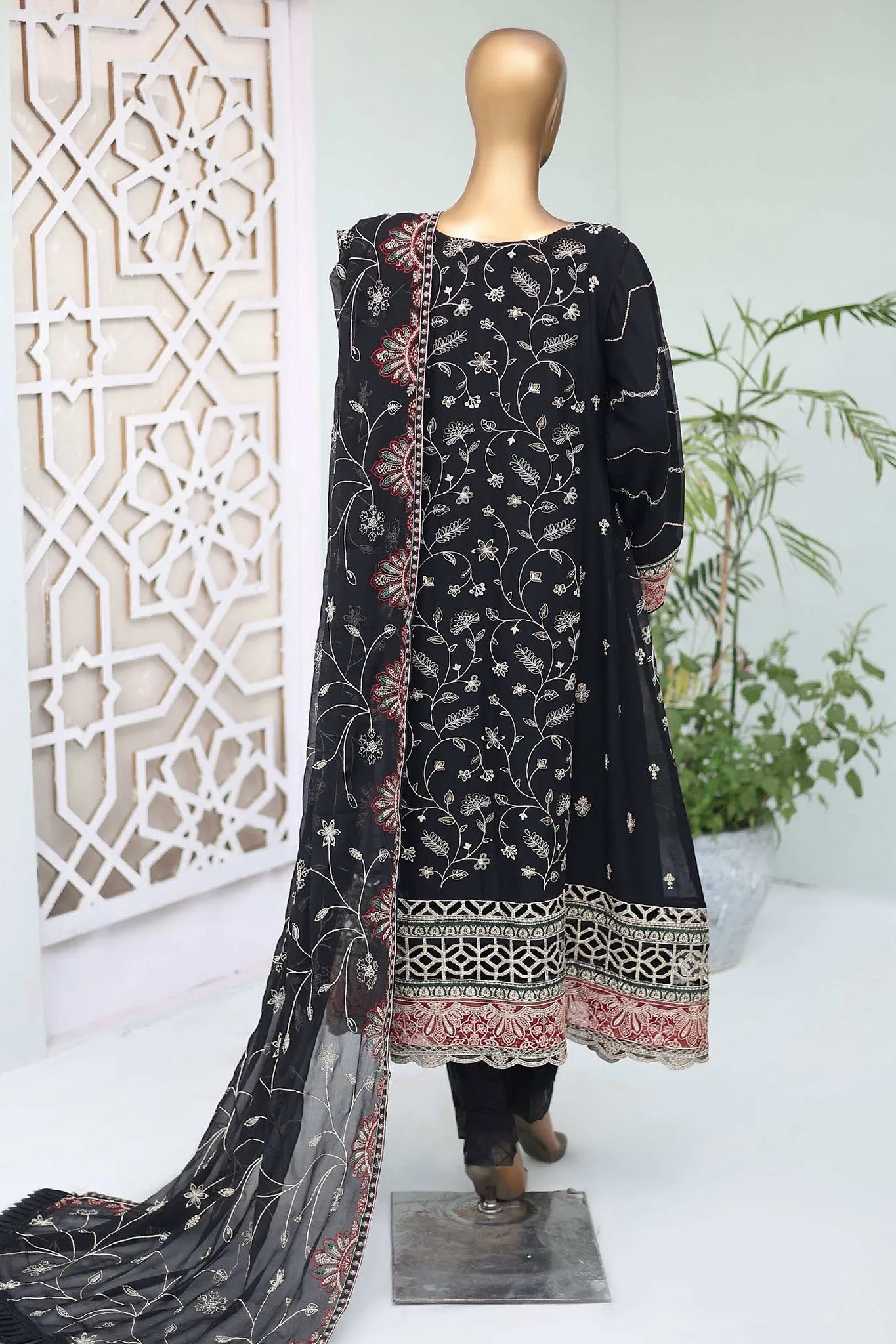 Shazlin By Bin Saeed Stitched 3 Piece Emb Chiffon Frocks Collection'2024-RTSC-991-Black
