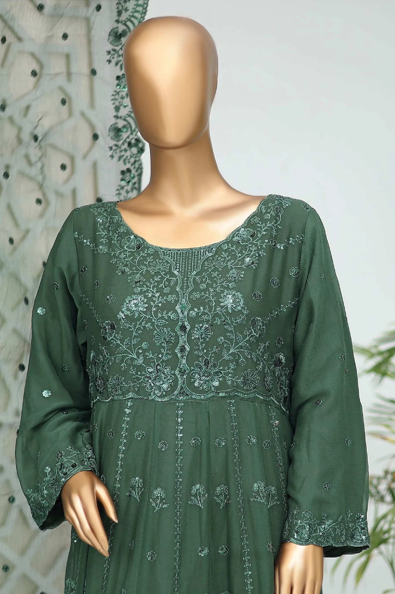 Shazlin By Bin Saeed Stitched 3 Piece Emb Chiffon Frocks Collection'2024-RTSC-993-Green