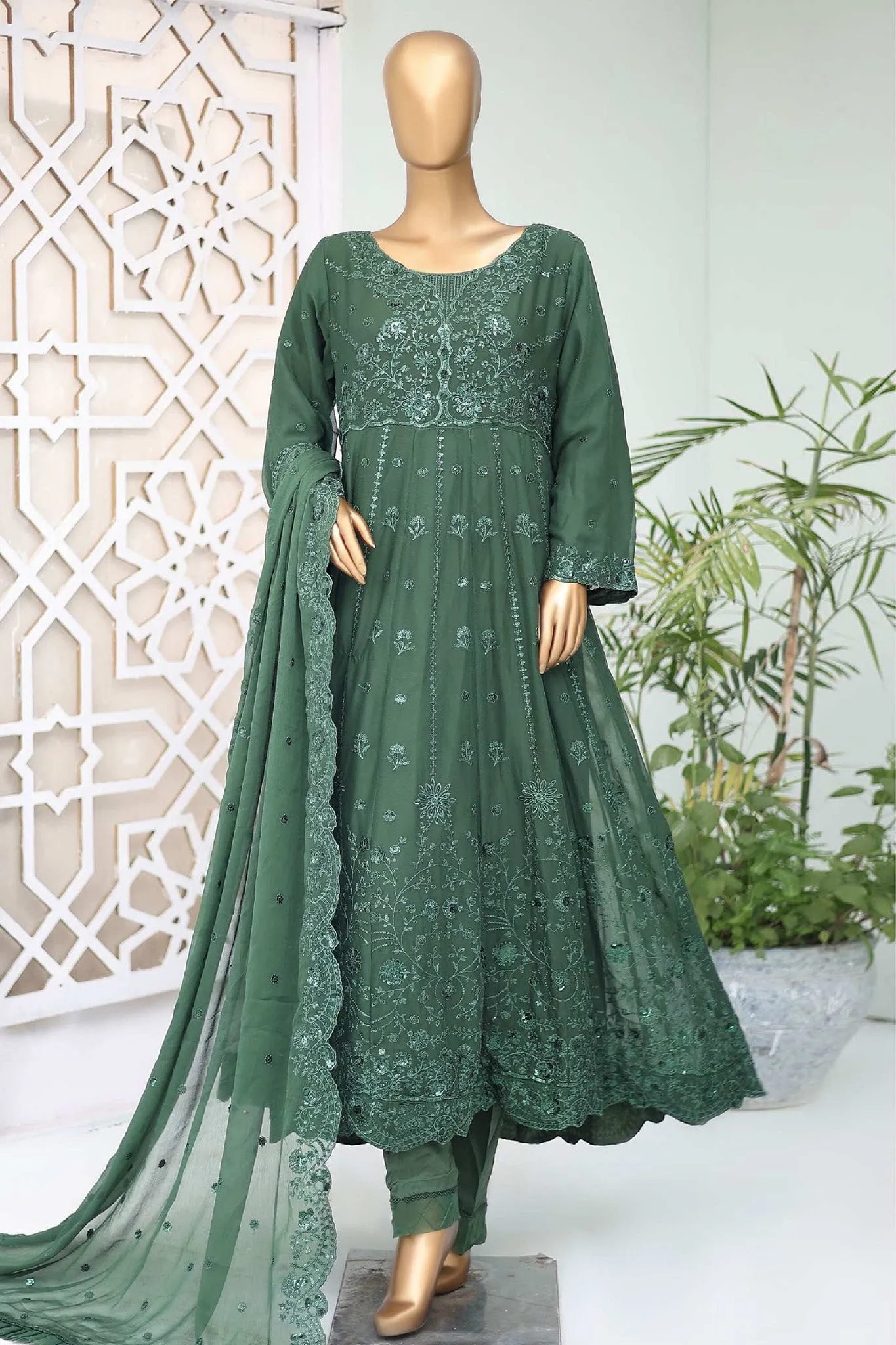 Shazlin By Bin Saeed Stitched 3 Piece Emb Chiffon Frocks Collection'2024-RTSC-993-Green