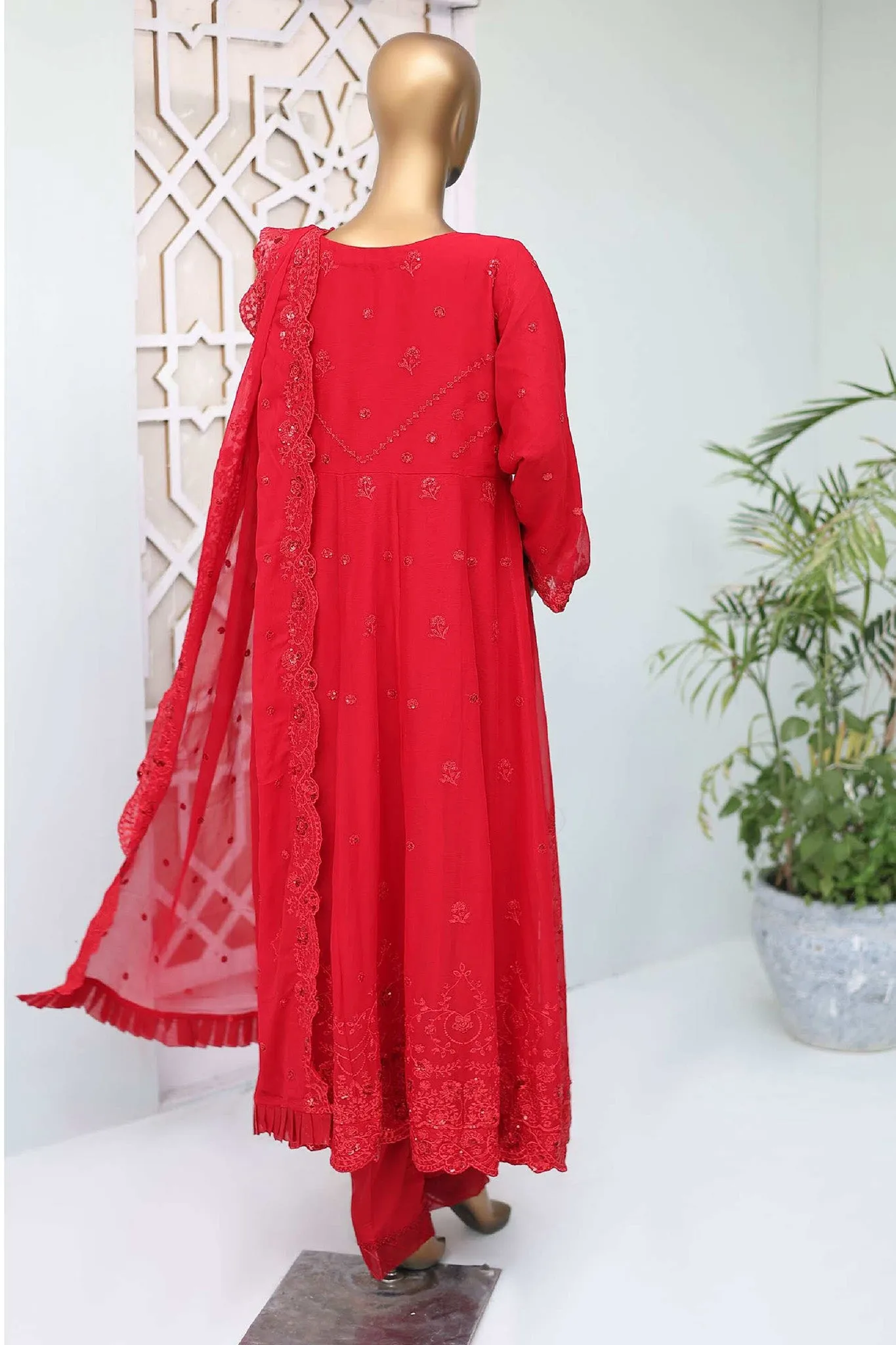 Shazlin By Bin Saeed Stitched 3 Piece Emb Chiffon Frocks Collection'2024-RTSC-994-Red