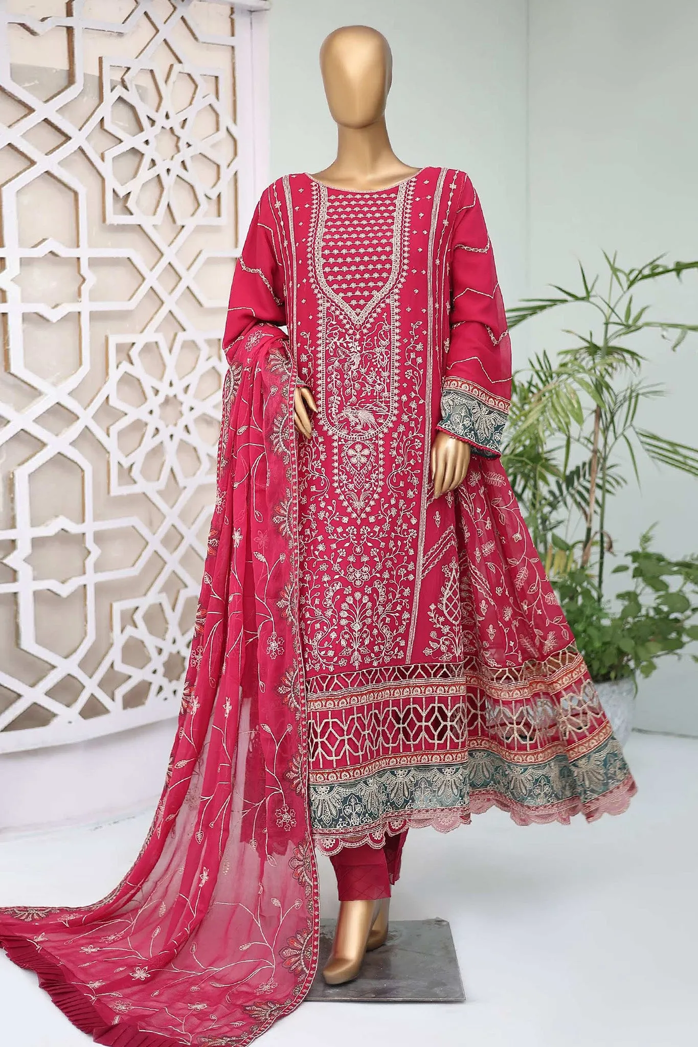 Shazlin By Bin Saeed Stitched 3 Piece Emb Chiffon Frocks Collection'2024-RTSC-995-Magenta