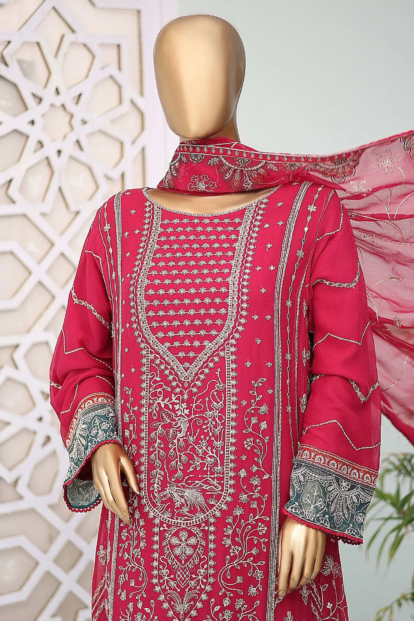 Shazlin By Bin Saeed Stitched 3 Piece Emb Chiffon Frocks Collection'2024-RTSC-995-Magenta
