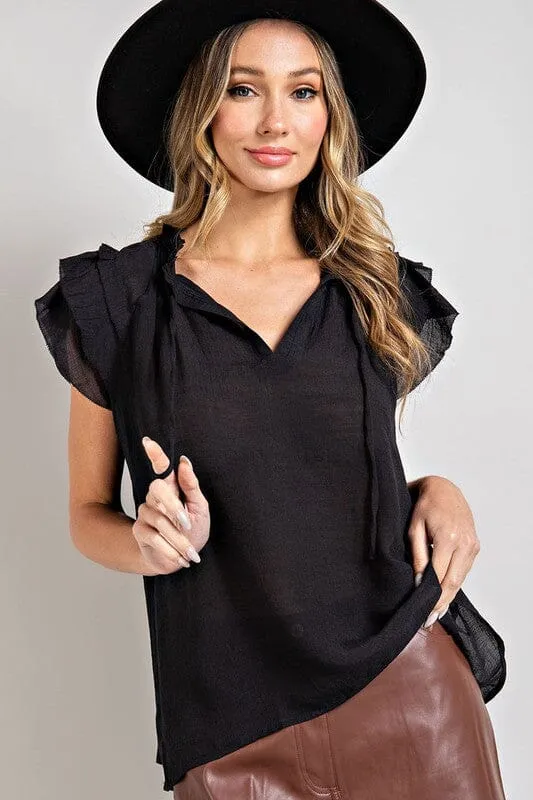 TIERED RUFFLE SLEEVE SHORT SLEEVE BLOUSE