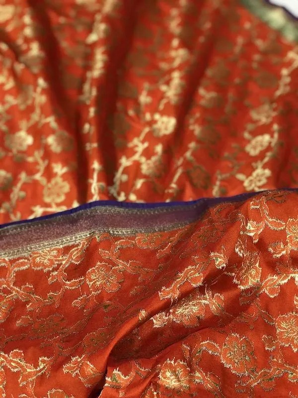 Vibrant Orange Handloom Banarasi Silk Dupatta