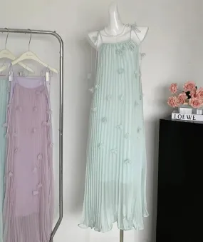 Woman Chiffon A-Line Dress Gauze Halter Dress Square Neck Spaghetti Strap Off Shoulder Fairy Core Frocks One-Piece Aesthetics